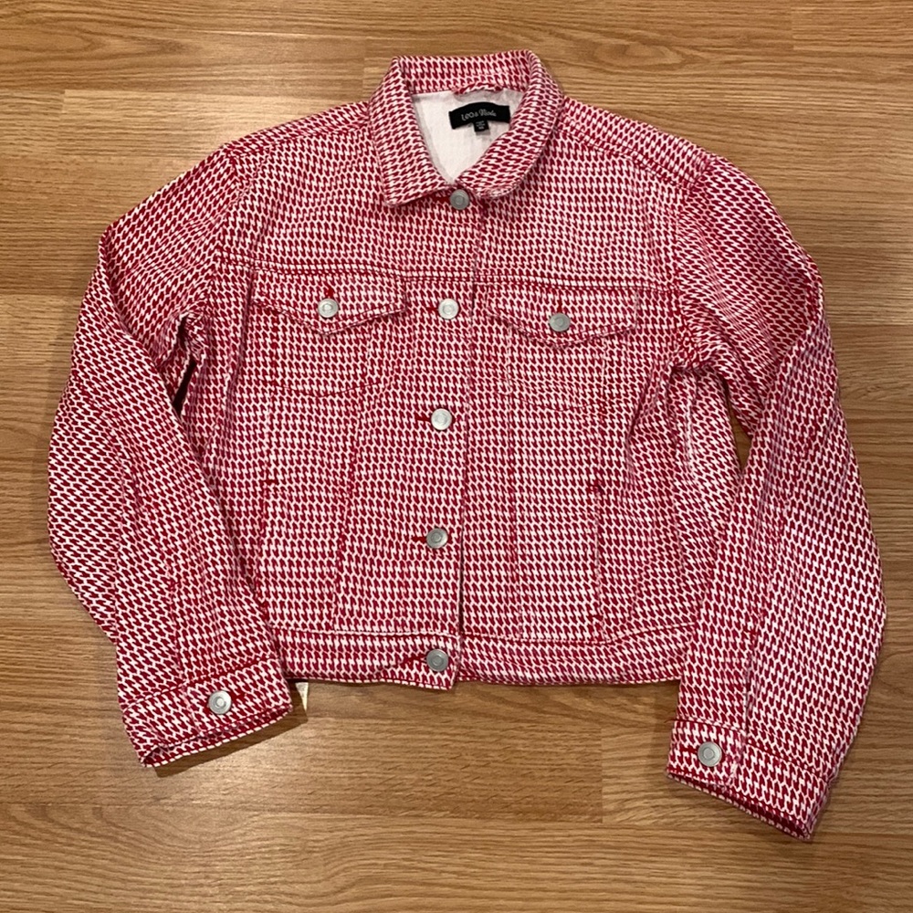 Anthropologie Lea & Viola Red White Button Up Front Pockets Jacket XS EUC
